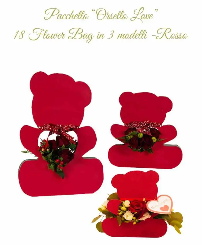 Pacchetto Orsetto Love 18 pezzi 6 x misura-Rosso