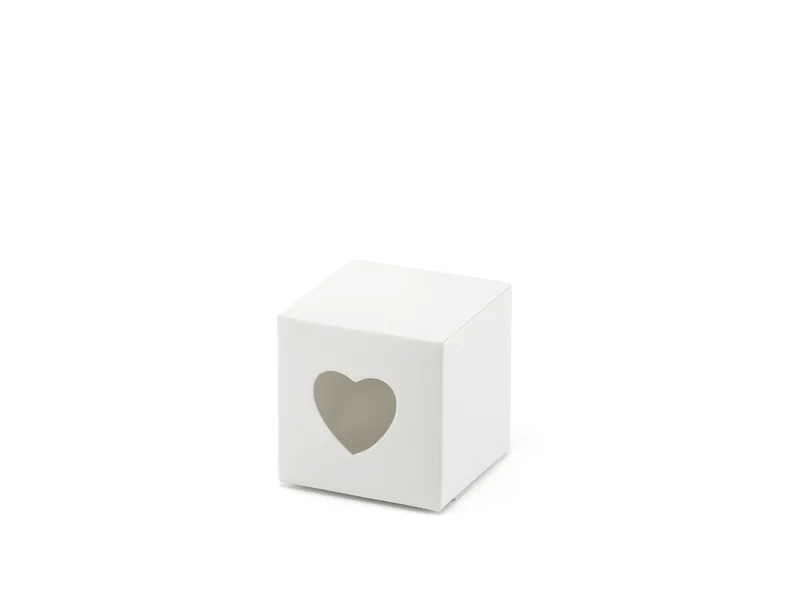 10 Scatoline Quadrate In Cartone Bianco Porta Confetti Con Cuore In Pvc Trasparente (PUDP9) - immagine 2