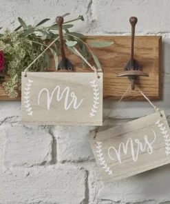 Scritta Legno Mr Mrs Con Cordino In Spago